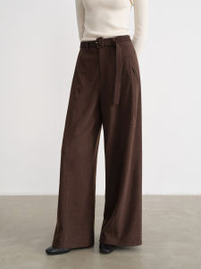 Retro High Waist Fleece Loose Straight Trousers