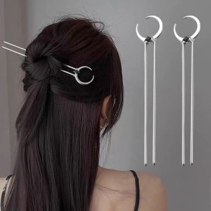 Simple Trendy U Shape Elegant Silver Color Hair Sticks Women Girls DIY Black Rhinestone Crescent Moon Hairpins Hair Accessories