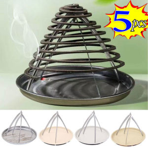 5Pcs Mosquito Coil Tray with Triangular Stand Metal Ash Catcher Coil Incense Base Holder Aromatherapy Plate