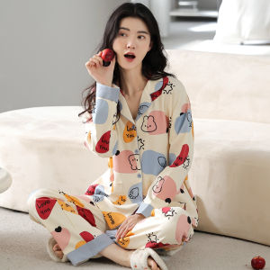MiiOW | Pure Cotton Womens Sleepwear Long Sleeve Pants Set Casual Home Clothes Suitable For Outdoor Wear Spring Autumn New Arrival