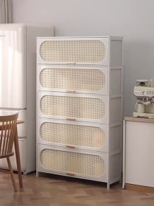 JK Home Bookshelf Kitchen Storage Almari Cream Cupboard Bamboo Multi-Layer Dustproof Cabinet Buku