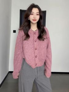 Ladies Lazy Knitted Sweater Coat Autumn Winter New Style round Neck Short Length Other Material 100% Commute Style Fashionable Top