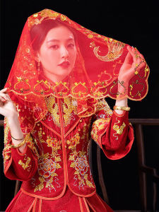 Red Half-Transparent Silk Headscarf for Wedding Marriage Chinese Style Bridal Veil Covering Head Soft Material Spring 2023