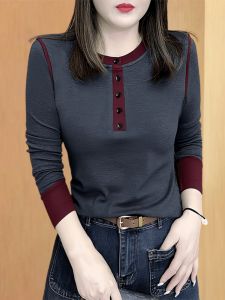 Slimming Long Sleeve T-Shirt for Women Autumn New Style Beautiful Base Shirt Mommy plus Size Fitting Wear Resistant Korean Version