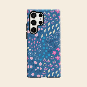 Blue Pink Simple Floral Luxury Fashion Full Lens Protective Case for Samsung Galaxy S26 S25 S24 A56 A36 Plus Ultra