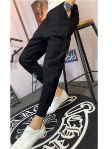 Autumn Winter New Style Mens Casual Knitted Sports Pants Slim Fit Nine Points Trendy Brand Cuffed Exercise Trousers