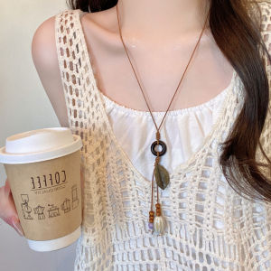 Retro Ceramic Pendant Necklace Womens Long Bohemian Holiday Sweater Chain Accessory Ethnic Style Decorative Fashion Jewelry