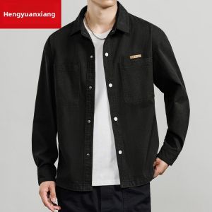 HENGYUANXIANG | Hengyuanxiang Pure Cotton Casual Shirt Style Jacket Mens Spring Autumn Solid Color Outerwear Fashionable Standard Fit Long Sleeve