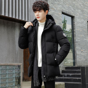 Winter New Cotton Coat Mens Mid Length Long Length K-style Trendy Fur Collar Warm down Cotton Jacket Workwear Cotton-Padded Jacket Fashion Brand Coat