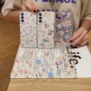 CrashStar Flower Glitter Epoxy Soft Transparent Phone Case For Samsung Galaxy S25 S24 FE S23 S22 S21 Note 20 Ultra + A56 A55 A54 A53 A36 A35 A17 A16 A15 A06 A05S M14 5G Fashion Shiny Butterfly Floral Phone Casing Clear Silicone Phone Cover Skin