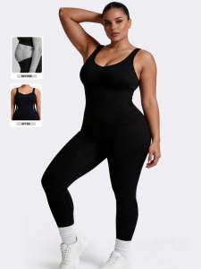 Backless Plus Size Seamless Yoga Jumpsuit Women Butt Lifting U-Neck Sleeveless Gym Workout Bodysuit Fitness Activewear