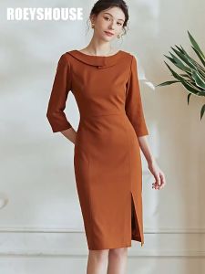 Đầm tay lửng cố thuyền màu cam trơn