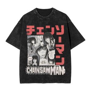 Bandai | Anime Chainsaw Man Yoru T Shirt Hip Hop Gothic Washed T-Shirt Men Women Clothing Short Sleeve Cotton Tees Tops