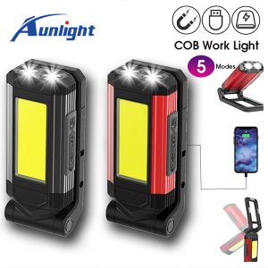 Aunlight COB Work Light USB Rechargeable LED Flashlight Portable Lantern Camping Light with Magnet Type C Cable Power Bank Function Lamp