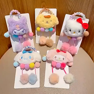 Sanrio Hair Band Plush Ball 三丽鸥毛球发圈 Getah Rambut Sanrio Bola Gebu Aksesori Rambut Comel Melody Kuromi Hair Ring Hair Tie Hair Rope Elastic Cute Girl Hair Accessories