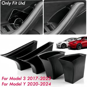 Door Side Storage Box For Lhd Tesla Model 3 2019-2023 & Model Y 2020-2024 Car Door Organizer Tray Handle Protector Front Rear