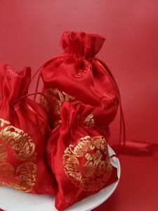 Cny Orange Bag Mandarin Orange Bag Chinese New Year Decorations 2025 Red Drawstring Carrier Bag Candy Gift Bags