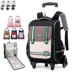New Large Capacity Primary School Student Backpack For Grades 1-6 Lightweight Waterproof Breathable Childrens Schoolbag 6-Wheel Climbing Stair Trolley Backpack