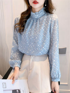 เสื้อเชิ้ตผ้าชีฟองคอตั้งทรงหลวมแขนยาวสไตล์ฝรั่งเศสสำหรับผู้หญิง ฤดูใบไม้ผลิและฤดูใบไม้ร่วง 2025 แฟชั่นฤดูใบไม้ร่วง