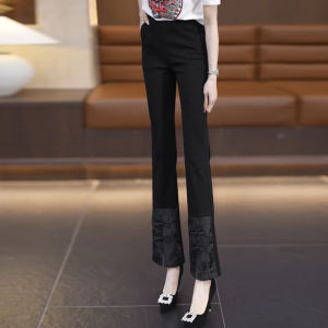 MEITESIJIAONU | Autumn/Spring New Flared Chinese Style High Waisted Slimming Black Pants