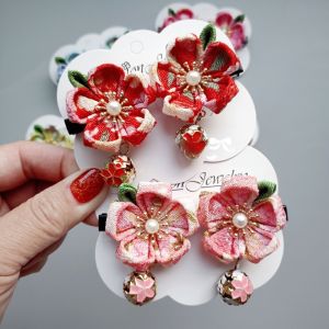 หมวกผมดอกไม้ประดับผมสไตล์ญี่ปุ่น กระดุมหู กระดุมดอกไม้ หมวกผมแฟชั่นสำหรับเด็กผู้หญิง หมวกผมสไตล์วินเทจ