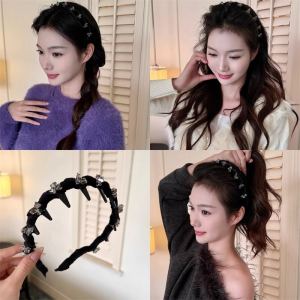 2025 New Water Diamond Hairband Womens Toothed Fringe Wave High Forehead Versatile Outdoor Face Washing Hair Clip Headwear