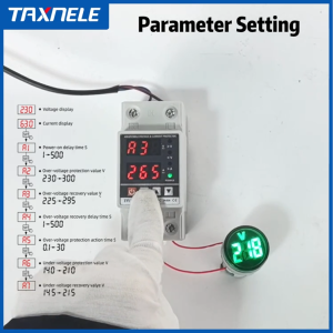 【COD/Original】40A 63A 80A 230V Din Rail Adjustable Dual Display Digital Over Under Voltage Relay Surge Protector Limit Over Current Protection
