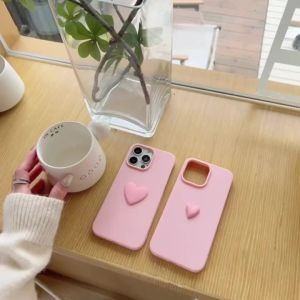 3D Love Pink Soft Case for iPhone 11 12 13 14 15 16 Pro Max Plus casing Simple solid color back cover for iPhone11 case