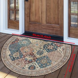 VIKAMA Retro Semi-Circle Carpet Indoor Outdoor Non-Slip Easy Maintenance Door Mat Living Room Balcony Bathroom Mat Home Decor