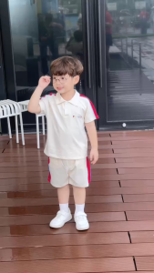 Set bộ polo áo thun tay ngắn họa tiết câụ bé kèm quần short cho bé trai 1 đến 7tuổi BERNIE T0725B60