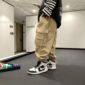 Boys Loose Cargo Pants with Big Pockets Casual Autumn Wear Childrens Versatile Trendy Street Style Long Pants for Kids