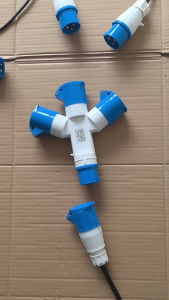 Plug socket explosion-proof connector Y-type - three-way 3-core/16A blue industrial plug socket