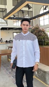 Baju Koko Kombinasi Batik Pria Dewasa Lengan Panjang Bahan Katun Atasan Muslim Laki-laki