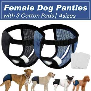 Female Dog Panties with 3 Cotton Pads Reusable Diapers Pet Breathable Mesh Flexible Adjusting Buckle Sanitary Wraps