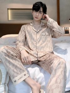 เรียบหรู เย็บปักถักร้อย ผ้าไหม ชุดนอน ชุดสำหรับชายแขนยาว ฤดูใบไม้ร่วง ฤดูใบไม้ผลิ บ้านเสื้อผ้าหรูหรา พลัสไซส์ มัลเบอร์รี่ ผ้าไหม เสื้อคลุม