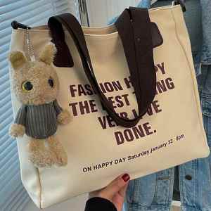 New Simple Canvas Bag Womens Single Shoulder Handbag Large Capacity Student Class Tutoring Bag Durable Tote Handbag