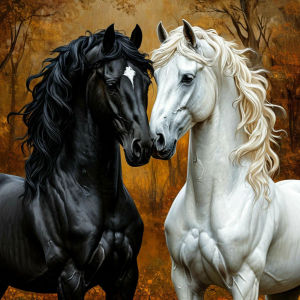 Huacan New Arrivals 2026 Diamond Painting Fall Black And White Steed Diamond Mosaic Animal Art Decorative Paintings