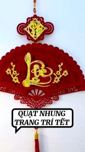 [Tặng móc] Khánh Quạt Nhung + Combo Trang Trí Tết Chữ PHÚCLỘCTHỌTẾT Treo Tường Màu Đỏ Rực Rỡ Cầu May Mắn Bình An