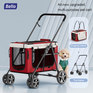 BELLO Portable Pet Stroller Dog Cat Walking detachable Trolley Outdoor Car Small Lightweight Foldable Car Bag Split