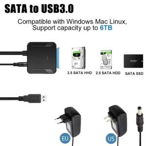 USB3.0 to SATA 3.5 HDD Cable SATA III Hard Drive Adapter Converter for 2.5" SSD HDD Hard Drive Disk with 12V/2A Power Adapterer
