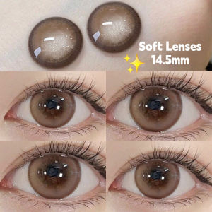 Mrs.H lens with Power(0~8.00) With Solution Big Eyes Natural Brown Grey Blue Colored Contact Lens Soft lens Yearly Use power  14.2mm- 14.5mm