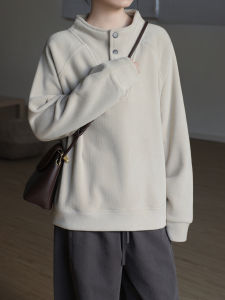 Thickened Double-sided Fleece Sweatshirt Womens Loose Fit Warm Soft Autumn Winter Stand Collar Comfortable Skin-friendly Polyester Blend