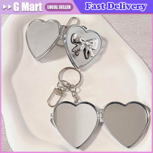 Korean Love Mirror Pendant Heart Shape Double Sided Mirror Bag Hanging Keychain Colorful Bow Y2k Cosmetic Mirror Key Chain