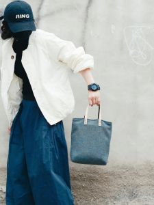 Du Jiuyue Original Simple Retro Woolen Handbag Casual Leisure Handheld Bag High-End Small Bag Cotton Lining Zipper Closure Soft Leather