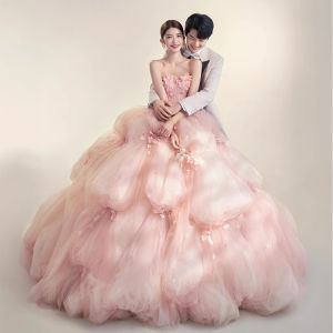 Elegant French Street Snap Colorful Tulle Satin Wedding Dress