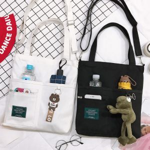 Large Capacity Canvas Tote Bag Womens Crossbody Japanese Style Artistic Versatile Ins Handheld College Student Class Handbag Winter