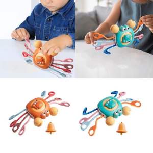 Cua Rút Dây- Đồ Chơi Giáo Dục Sớm Cho Bé Kèm Gặm Nướu Xúc Xắc Spinner. Cua Kéo Dây Luyện Vận Động Tinh Phát Triển Não Bộ Cho Trẻ