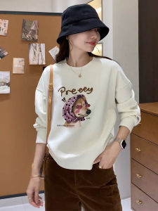 YUEZHONGWEI | Retro Printed Design White Long Sleeve Womens Hoodie