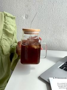 Borosilicate Glass Cup Tumbler with Bamboo Cover Glass Straw Clear Silicon Glassware Mason Style for Hot and Cold Drinks