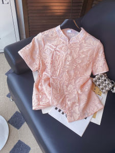 PAIBOLI | Large Size French Style Silk Chiffon Short Sleeve Shirt Womens New Chinese National Style Button Down Summer Blouse